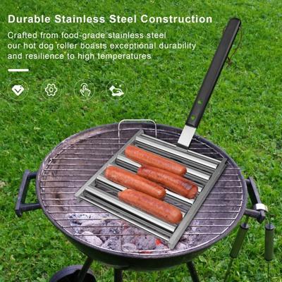 Edelstahl Hund Roller Rack mit Griff BBQ Wurst Griller für Gleichmäßig Gegart
