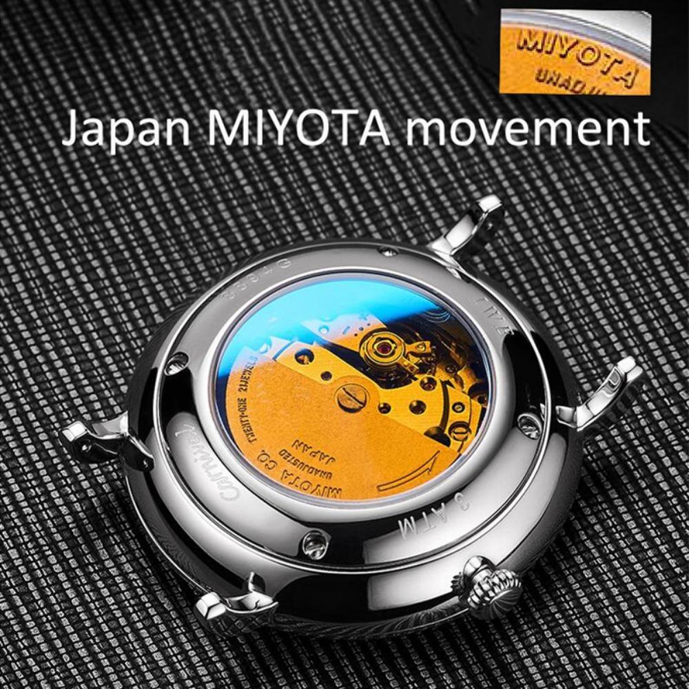 Carnival Marke 3D Gewölbtes Zifferblatt Luxus Automatikuhr für Mann Leder Wochentag Datum MIYOTA Mechanische Uhr Sport-Armbanduhr Männlich