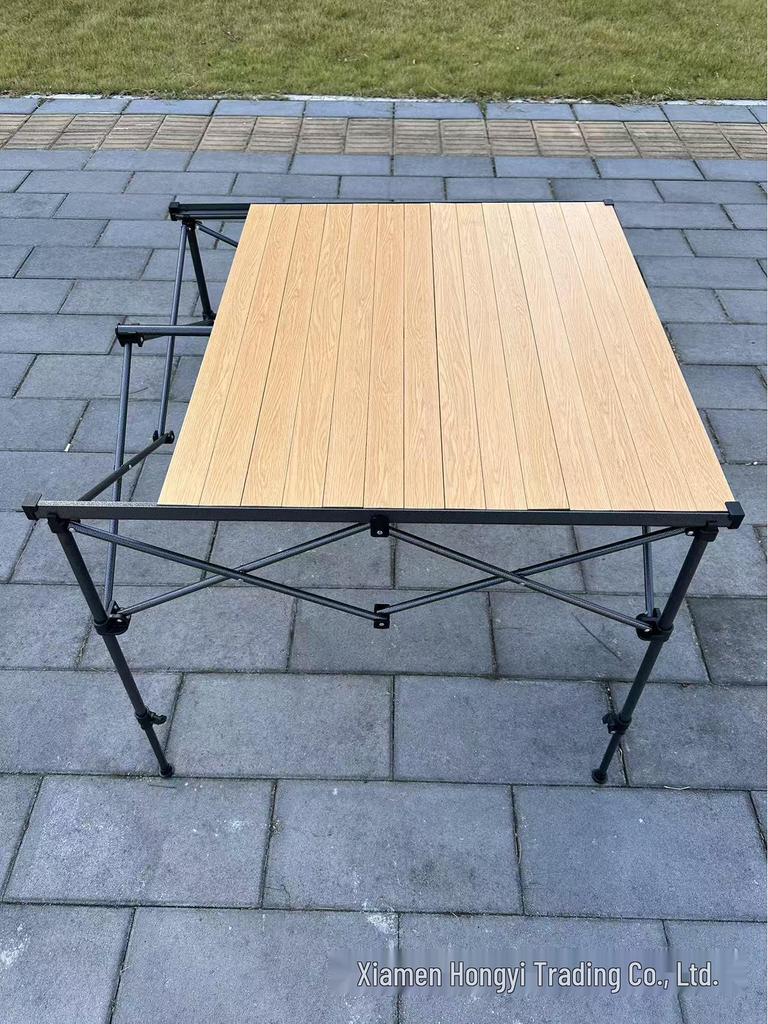 Hongyi Bamboo Pattern Aluminum Folding Table – Outdoor, Adjustable Height for Tea, BBQ, Card Games, Mahjong, Dining.
