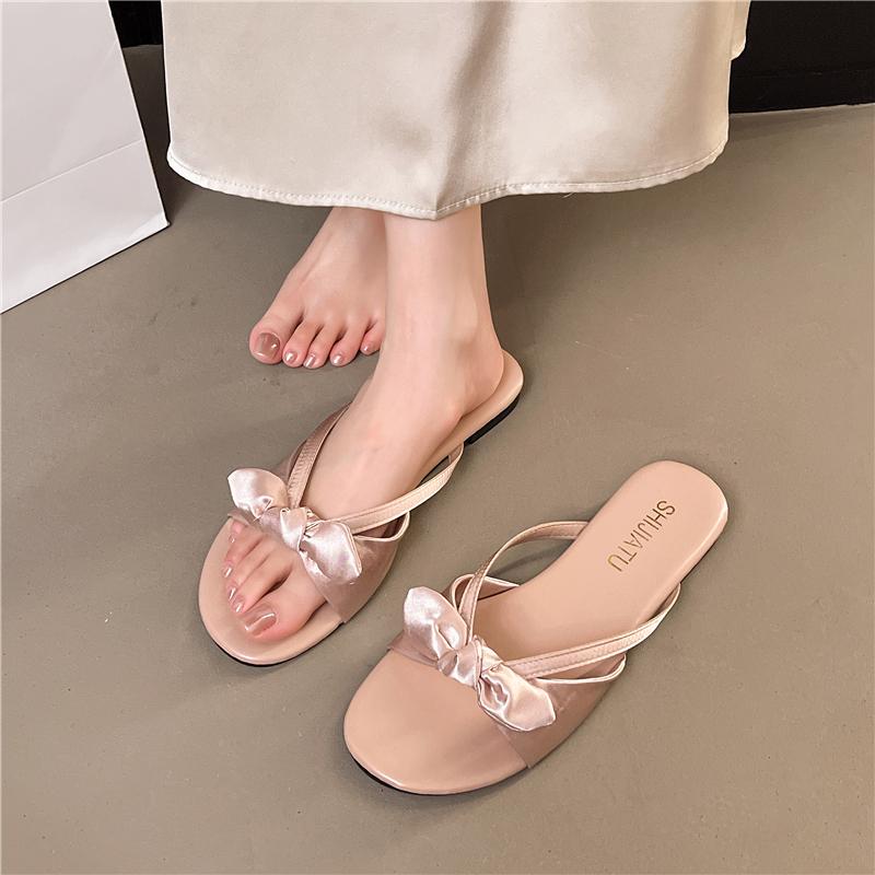 Luxury Summer New Brand Women Slipper Bow-knot Slip on Ladies Sandal Shoes Flat Heel Outdoor Casual Dress Slide