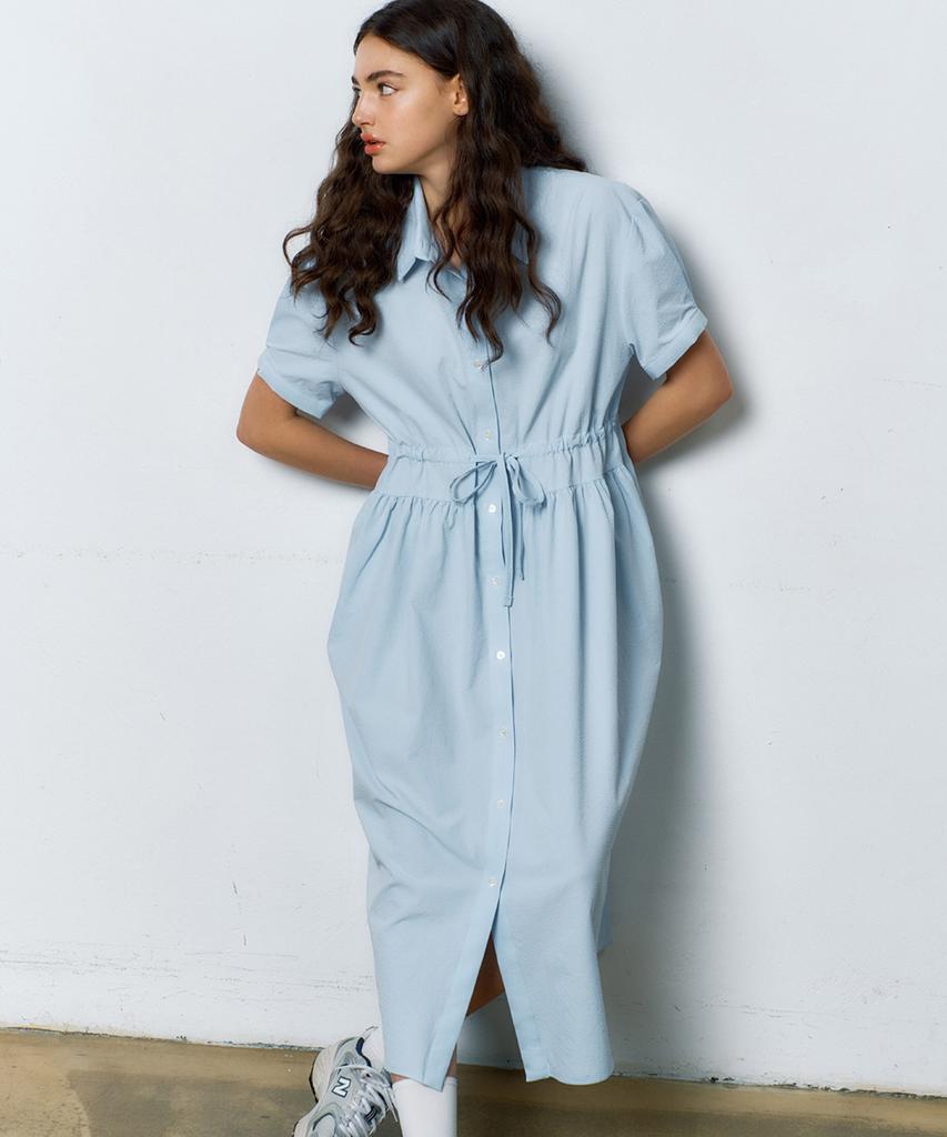 Manavis Seven Rib Shirt Dress [Blue]