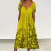 Sweet Midi Dress Leaf Print Dress-up Casual Breathable Women Summer Lady Garment