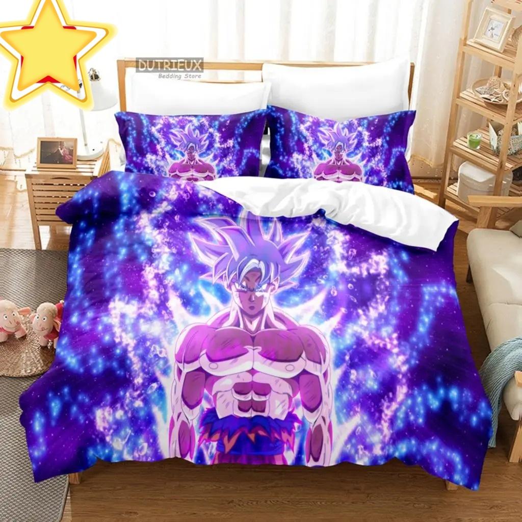2026 Hot Sale Japanese Anime Dragon Ball Son Goku Bedding Set Quilt Cover Twin Full Bedroom Bed Decor for Teens Best Gifts