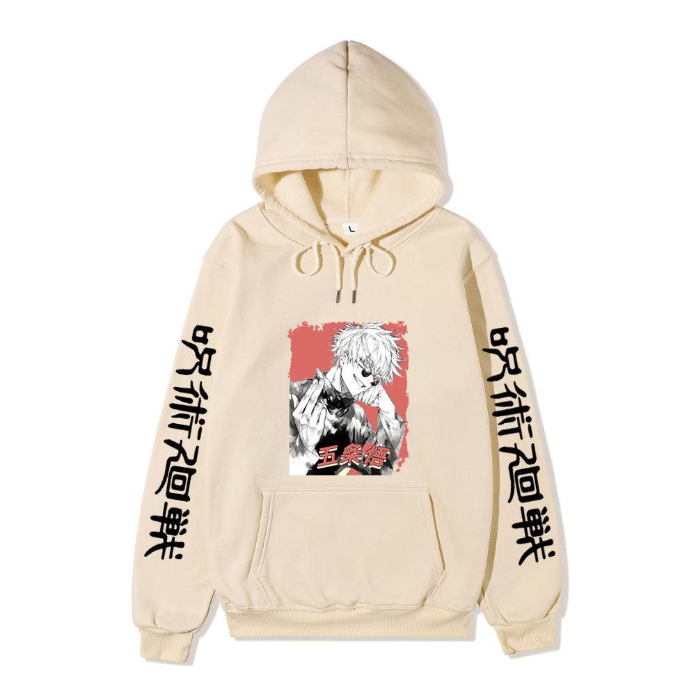 Jujutsu Kaisen Satoru Gojo Hoodie Unisex Fleece Sweatshirt Red Background Manga Portrait Kanji Sleeve Autumn Winter Pullover
