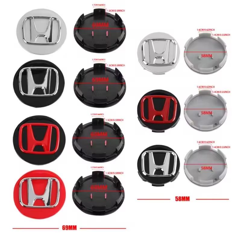 4pcs Car Wheel Center Hub Caps Covers 58MM/69MM Compatible with Honda Civic Fit Jazz Accord Pilot CRV Odyssey Passport City HRV