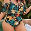 2025 European-American Plus Size Backless Print One-Piece Swimsuit Bikini for Women