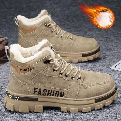 Shoes Man Winter New Men's Boot Fashion Solid Color Motorcycle Ankle Boots For Men Lace-up Cotton Shoes Platform Warm Work Boots