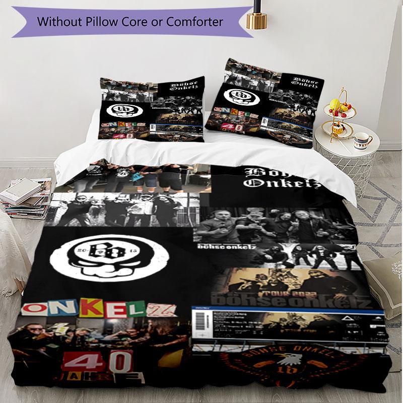 3pcs Duvet Cover Set (1*Duvet Cover + 2*Pillowcase, Without Core), Bohse Onkelz Print Soft All‑Season Bedding Set, Home Bedroom Decor Gift