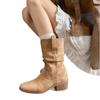 Blue Cabinet Version! Western Pleated Short Boots Women's Pile Boots Retro British Style Small Man Inner Height Increase Medium Tube Martin Boots