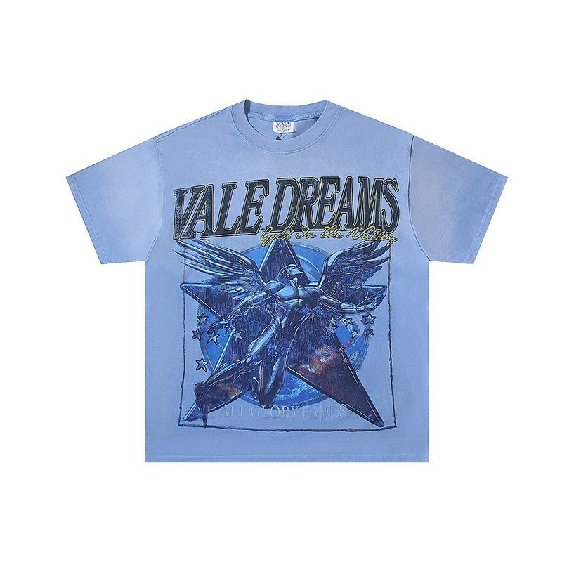 26 Cross-border foreign trade VALL Meichao high street retro washing water old direct injection hot diamond short sleeve pullover men's and women's 