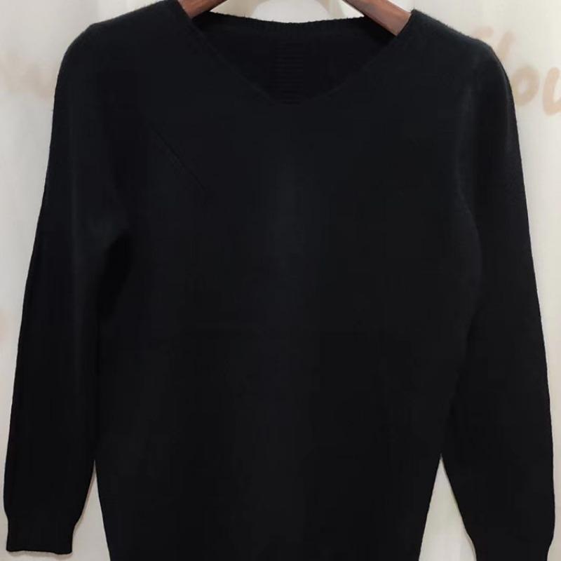 

V-образный вырез свитер женский на спине стильный утягивающий вязаный свитер однотонная основа верхняя одежда свитера женские One Size чёрный