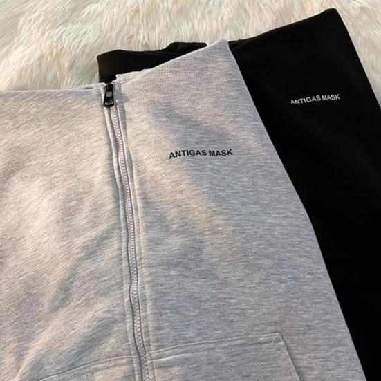 Męska Bluza z Kapturem Jesień Zima Sznurek Luźny z Kapturem Zapinana na Zamek Kardigan Okrycie Wierzchnie z