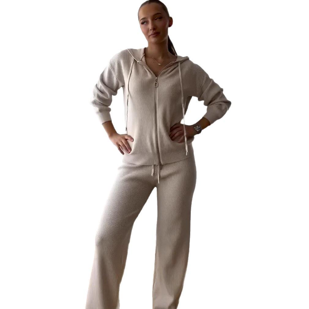 2025 Autumn European & American Women's Loose Korean Style Zipper Hoodie & Pants Two-piece Set