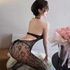 Sexy Leopard Lace Bodystocking Lingerie Women Halter Neck Fishnet Bodysuit Deep V Backless Crotchless Teddy Erotic Wear