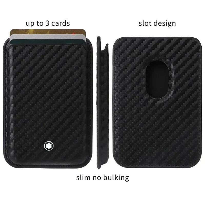 High End Busine Sle Leather Card For iPhone 17 Pro Max 16 15 14 Strong Magnetic Magsafe Wallet Carbon Fiber Card Bag Pocket Slot
