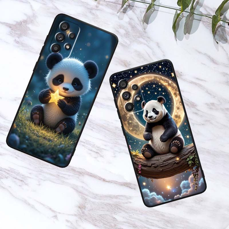 Cartoon Anime Panda Cute For Samsung A41 A35 A34 A33 A32 A25 A24 A23 A21s A06 A05 A04 A03 Note 10 20 Ultra 5G Black Phone Case