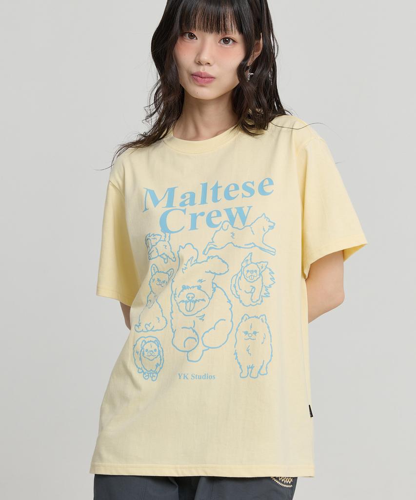 WAIKEI Maltese Crew Line Graphic Short Sleeve T-Shirt Lemon