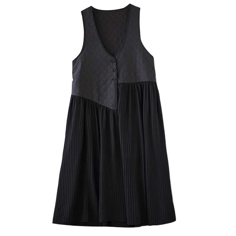 Niche Design Irregular Splicing V-neck Fashion Temperament Versatile Sleeveless Dresses