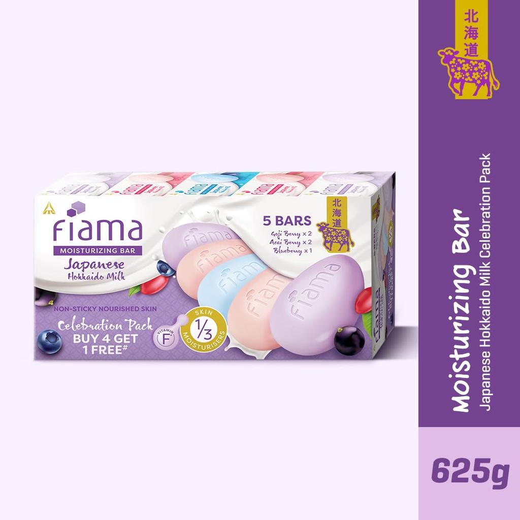 Fiama Moisturizing Soap Bars Celebration Pack 125g X5 Japanese Hokkaido Milk Berries Hydrating Skin Care Gift Set