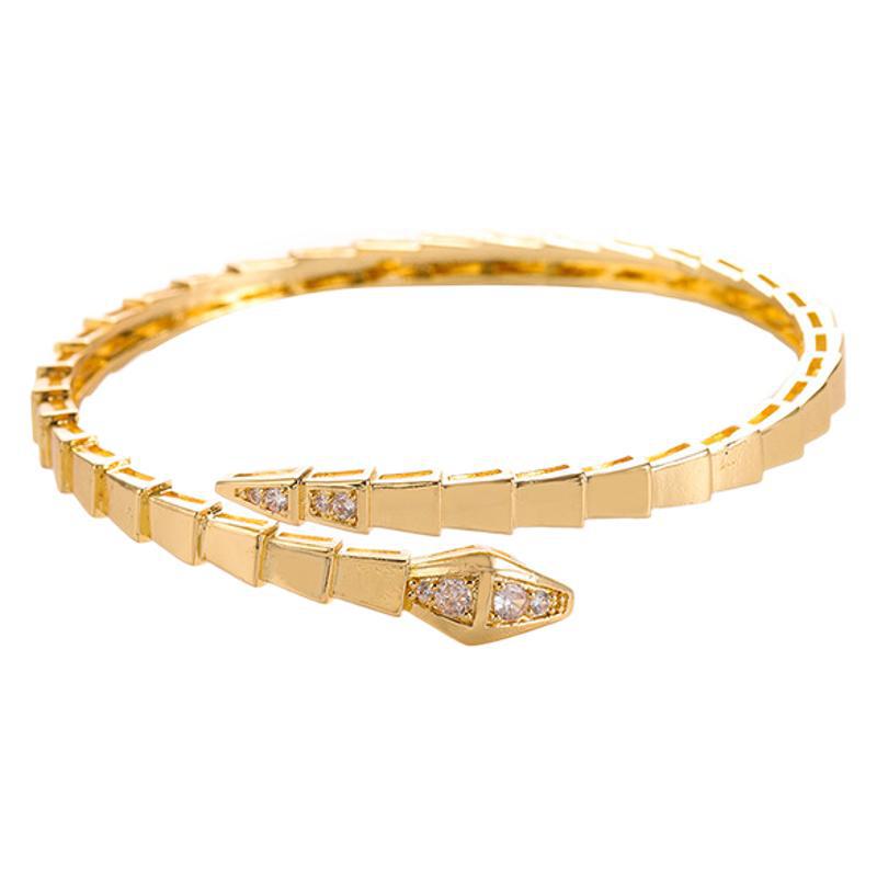 Double Head & Tail Diamond Snake Bone Bangle: Stylish Open Design, Fashion Trend