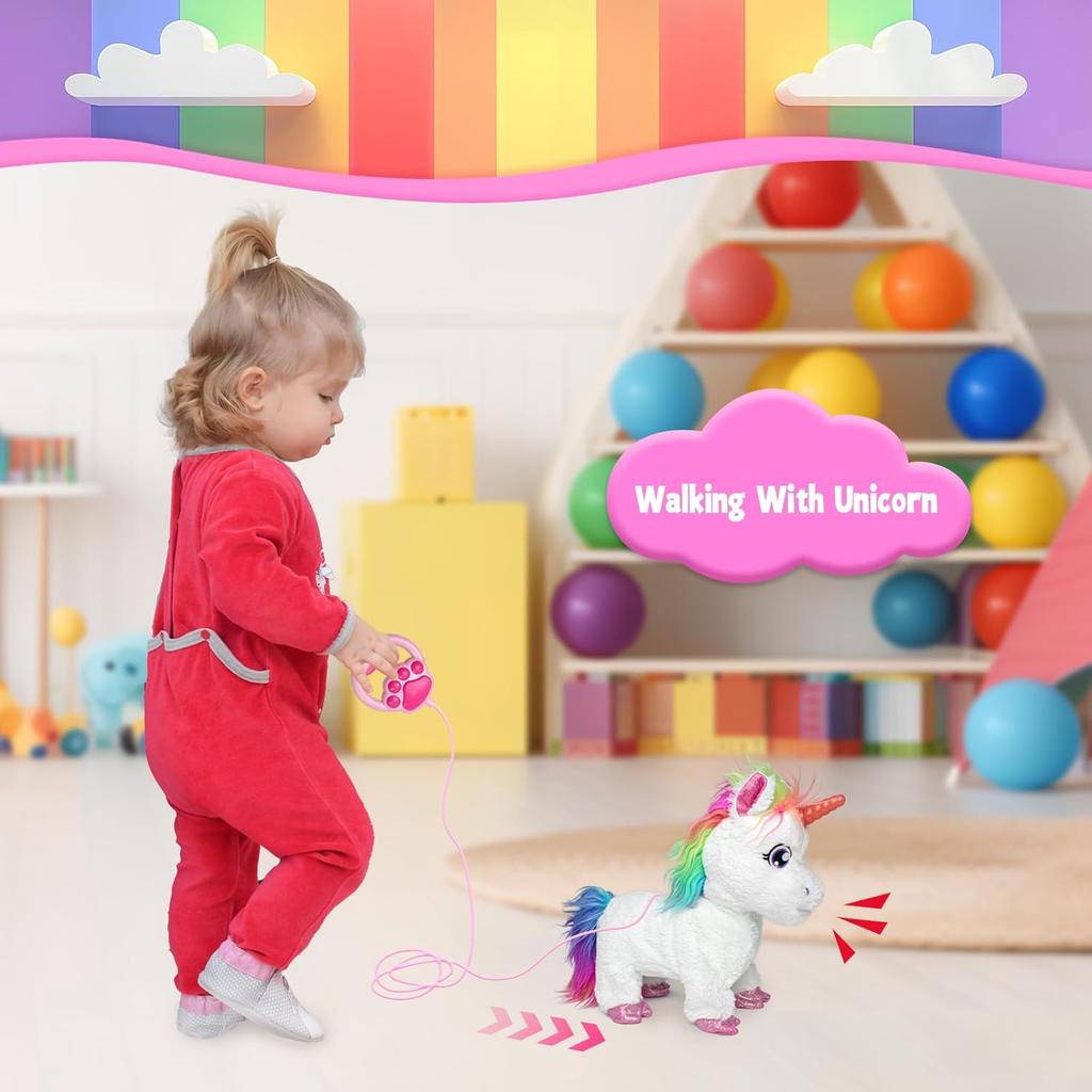 YH YUHUNG Walking Unicorn Toy with Remote Control Leash, Light-Up Horn, Electronic Pets Unicorn, Walking Pony Toys Horse, Unicorn Toys for Girls Age