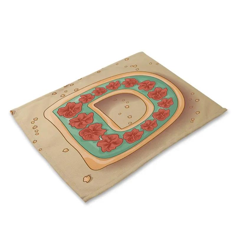 45X30cm Letter Pattern Kitchen Placemat Dining Table Mats Tea Coaster Cotton Linen Pads Bowl Cup Mats for Home Decor Gifts