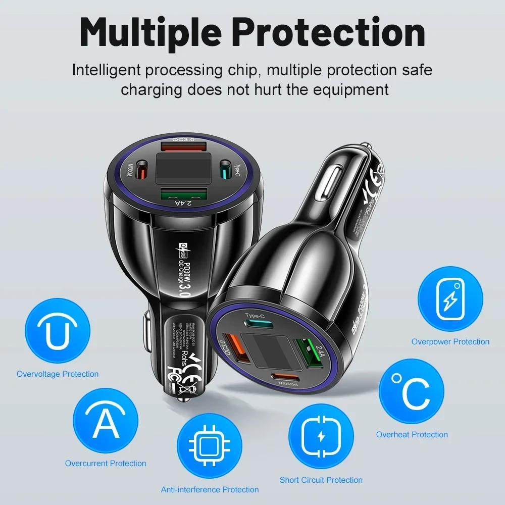 30W Type C USB Car Charger Fast Charging For iPhone15 Pro Max Xiaomi 14 Samsung Huawei Quick Charge 3.0 Car Mobile Phone Charger