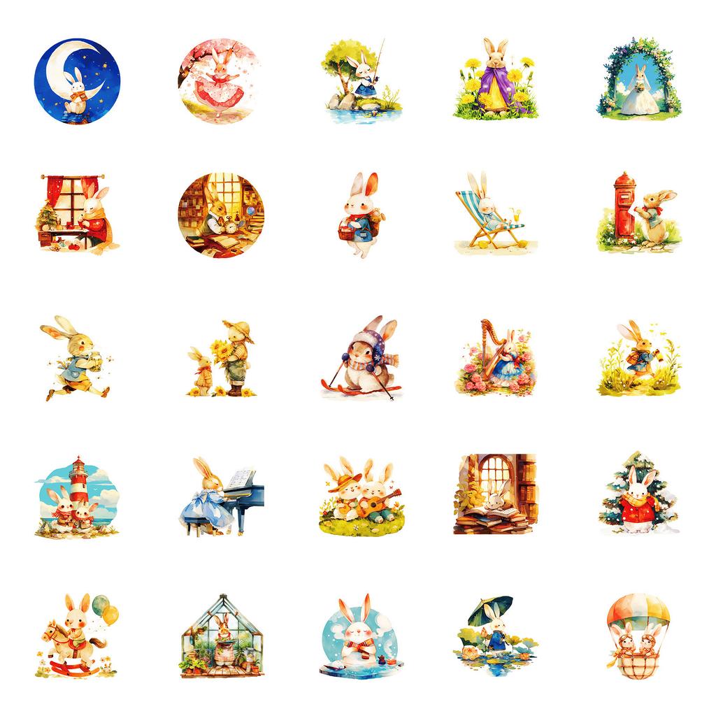 New 50 Cartoon Bunny Doodle Decorative Stickers Stickers Decorative Skateboard Refrigerator