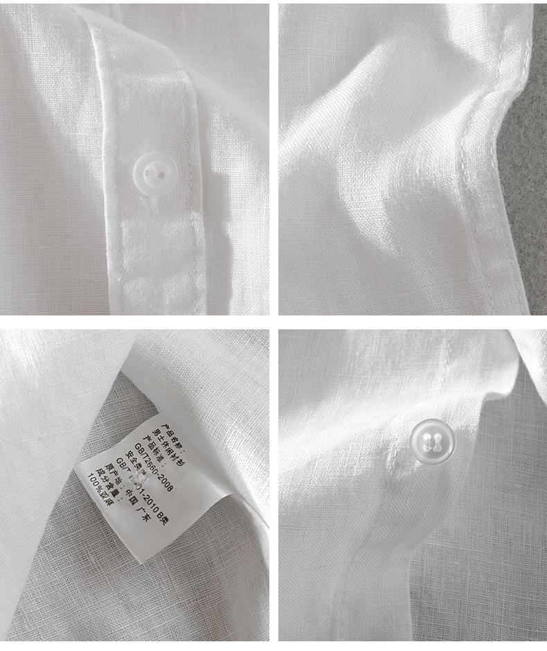 Men's White Cotton Linen Short-Sleeve Shirt - Casual Summer Wear