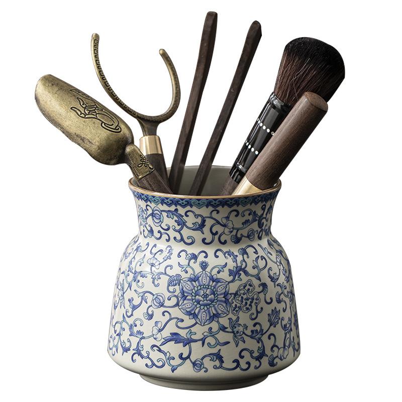 Ru Kiln Twisted Branch Lotus Tea Ceremony Six Gentlemen Set Tea High-grade Ceramic Storage Tube Tea Ceremony Zero with Tea Clip Tea Spoon