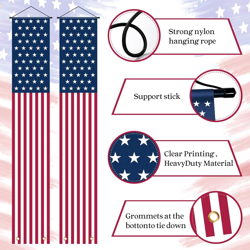 Vertical Set with Star and Stripe Pattern for Outdoor and Indoor Wall Hanging Decoration 2 Durable Fabric Material for Events and Celebrations