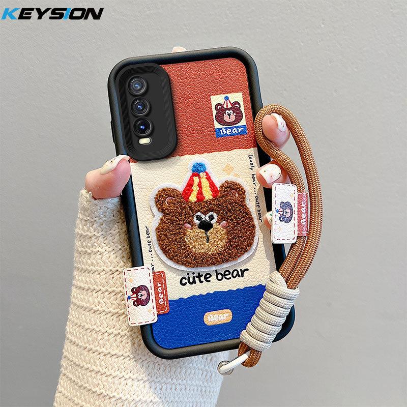 

KEYSION Мультяшный милый плюшевый чехол с вышивкой для VIVO Y20 Y20sG Y20i со шнурком, силиконовый противоударный чехол для телефона VIVO Y12S Y11S for VIVO Y11S