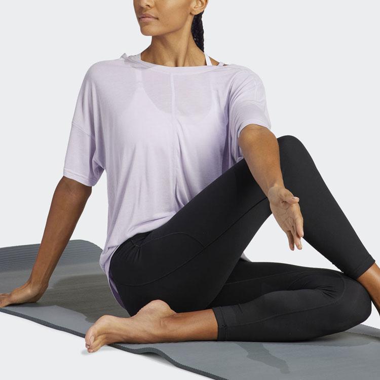 adidas Solid Color Crew Neck Loose Short Sleeve T-Shirt Women Tops Purple HR5079
