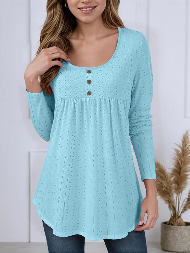 Neuer Frühlings- und Herbststil Damen einfarbig plissiert modisch lässig und vielseitig lockeres T-Shirt Oberteil