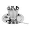Coffee Cup Set with Saucer Spoon 80ml Double Wall Insulated 304 Stainless Steel Demitasse Cup for Te