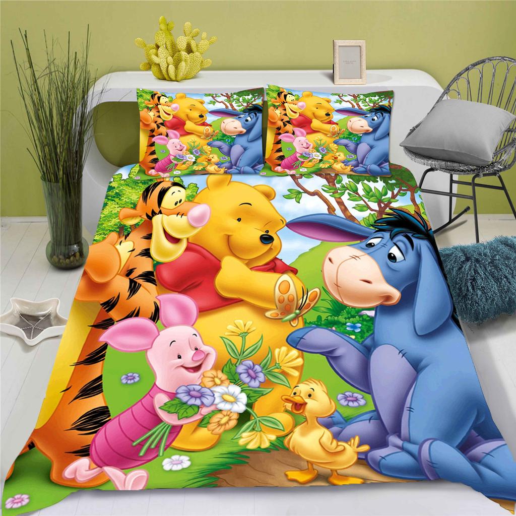 Ensemble de housse de couette Winnie l'Ourson Tigrou Pour Lits d'Enfants 3D Taille King Size Ensembles de couettes 100% Polyester
