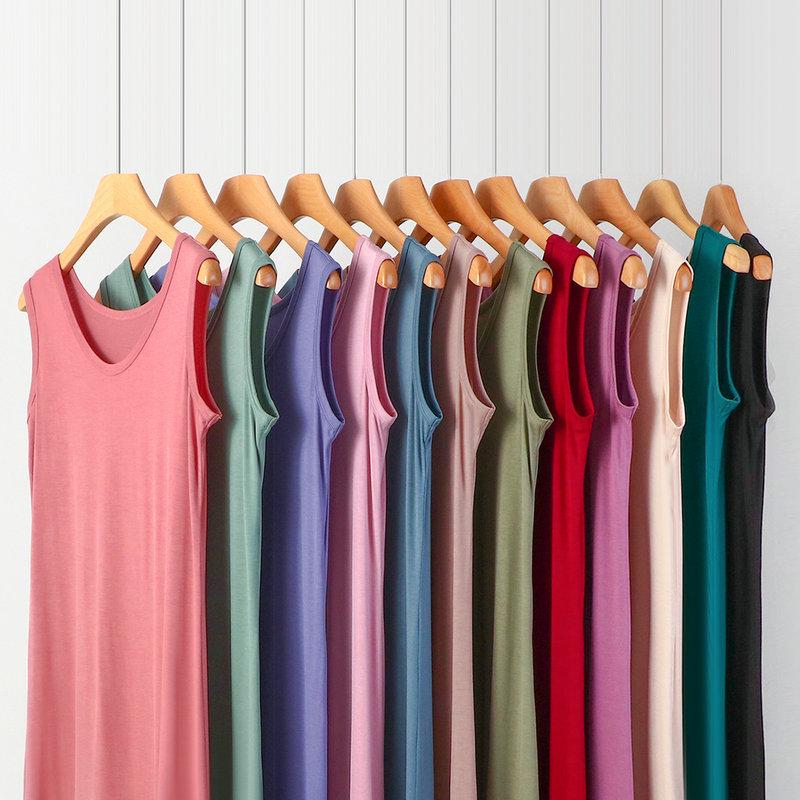 Women's Black Sleeveless Modal Tank Dress - Mid-Length, Loose Fit, Plus Size