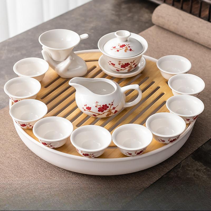 Kung Fu Tea Set Home Simple Living Room Set of Ceramic Covered Bowl Tea Cup Tray Water Storage Tea Tray Diamine Plate
