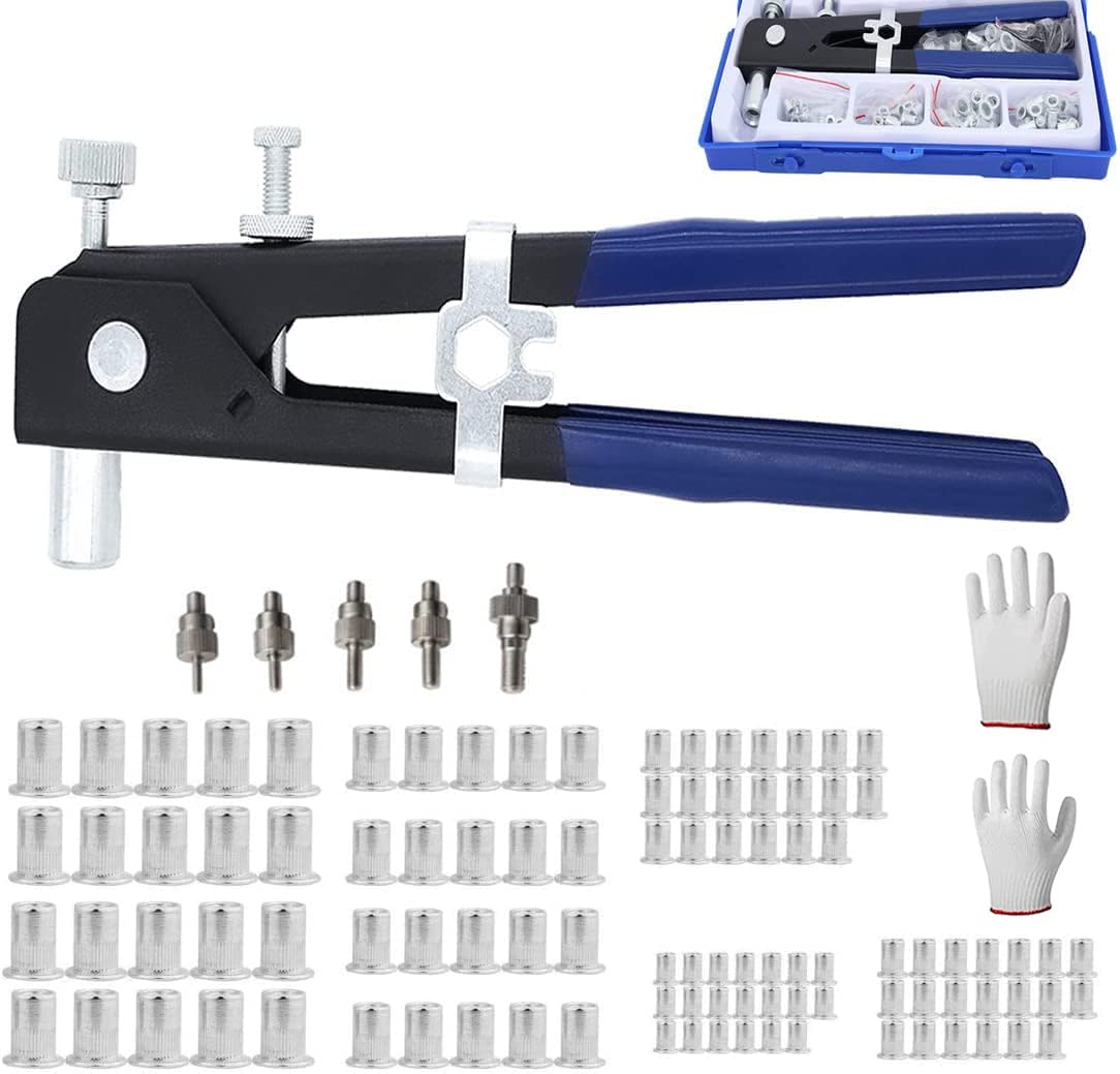 

Breezliy Инструмент для заклепок Ручной заклепочник Набор с резьбовым гаечным ключом для заклепок и 5 резьбовыми вставками Набор из 109 предметов, Гайки, Заклепки, Заглушки, Шпильки, Инструмент,