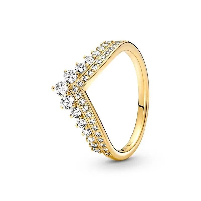 Best-selling Gold-tone Series 925 Silver Elegant Classic Heart-shaped Crown Ring Luxurious Charm Jewelry Holiday Presen