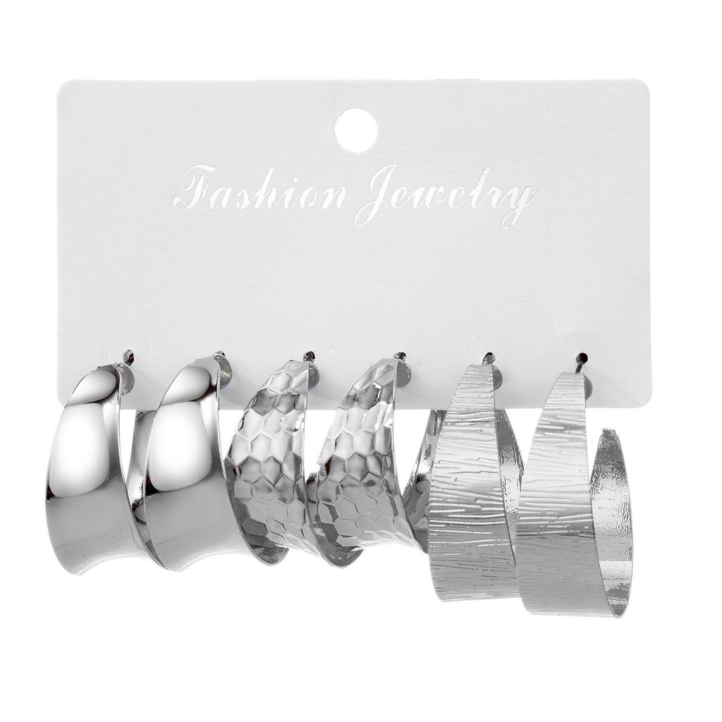 European & American Bold Gold Alloy Earrings - 3-Piece Creative Hoop Set