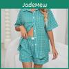 Yyfs Summer Casual Fashion Womens Spring Plaid Print Short Sleeve Polo Neck Trousers Pants Suits