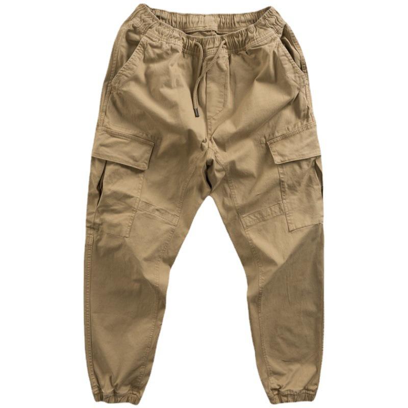 Autumn Micro-Elastic Khaki Retro Lace-Up Men's Casual Overalls
