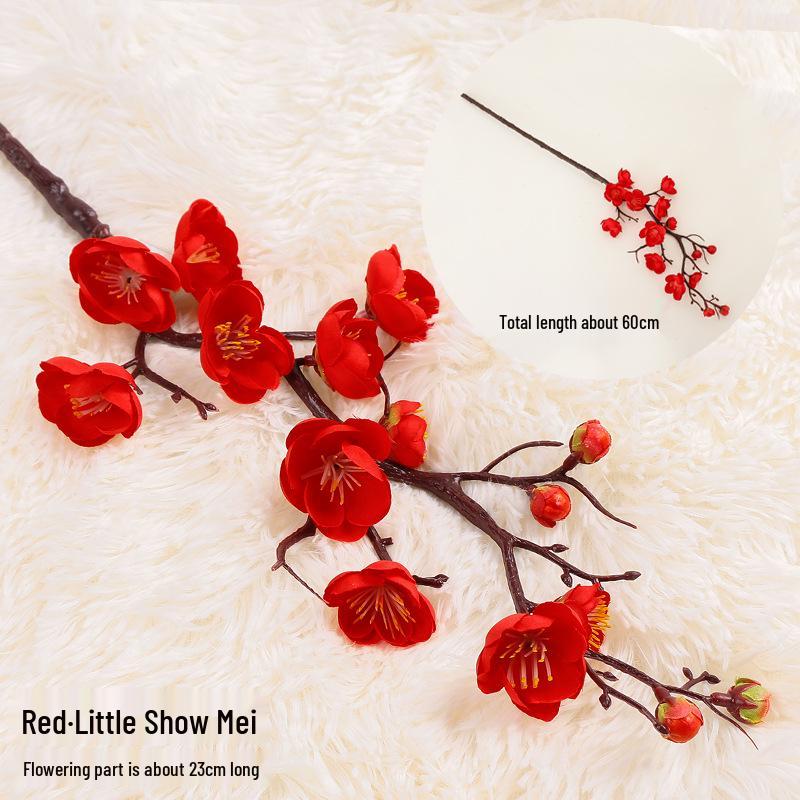 Artificial Plum Blossom Branch Decor - Winter Peach & Dried Flower Bouquet for Living Room, Chinese Home Decoration