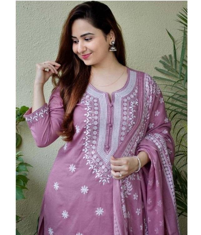 Designer Party Wear Women Cotton Blend Kurta Pant Dupatta Set Indian Pakistani Kurti Salwar Suit