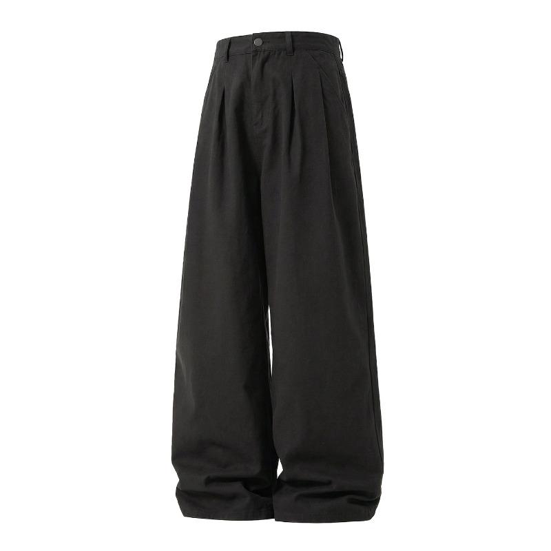 Heren Katoenen Casual Broek Losse Rechte Pijp Dubbele Plooizakken