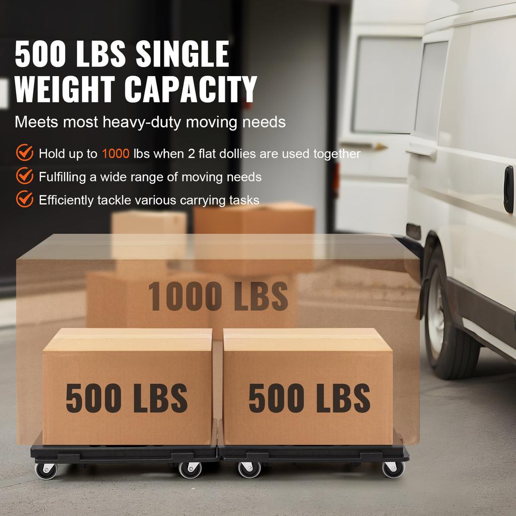 SucceBuy 2 Pack Furniture Mover Pallet Trolley 500 Lbs Each Count with 4 Wheels Small Flat Dolly Cart for Industrial Machinery