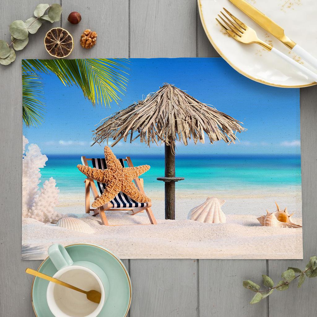 Beach Starfish Placemat Summer Vibe Vacation Kitchen Decor Linen Dining Table Coaster Pad Bowl Coffee Cup Mats Tablecloth