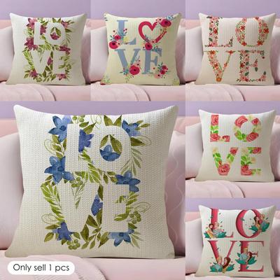 Creative Love Pattern Cushion Cover Natural Linen Organic Fabric DoubleSided Printing Couch Pillow Covers Home Decor