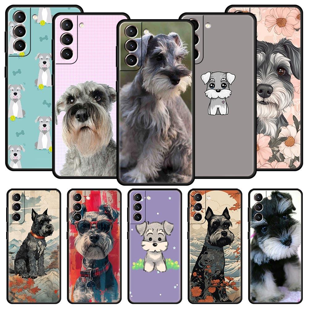 Cartoon Schnauzer Dog Phone Case For Samsung Galaxy S24 S23 S22 S20 Ultra S21 FE 5G S10 S9 Plus S10E S8 Soft Silicone Cover